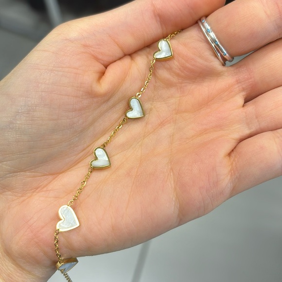 Anthropologie mother of Pearl gold iridescent heart bracelet - Picture 2 of 3